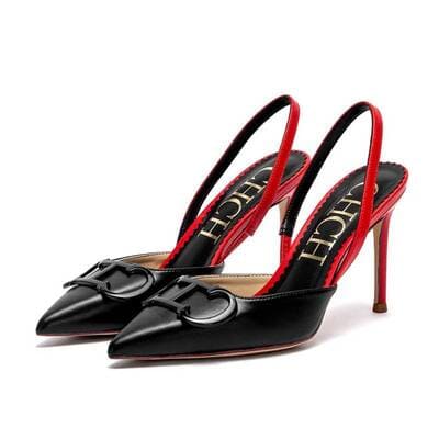 Black Red stiletto heels red soles silver FTF designer-inspired