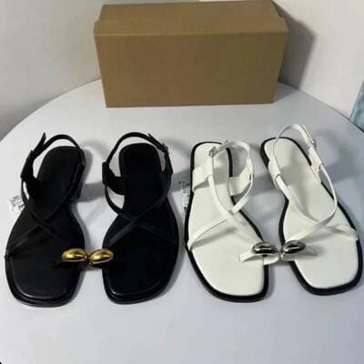 Women's metal-toe beach sandals with buckle strap – flat, lightweight summer sandals from FTF Market UK