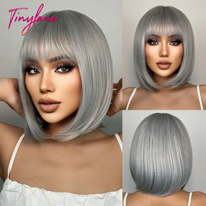 Stylish Short Blonde and Gray Bob Wig for Women