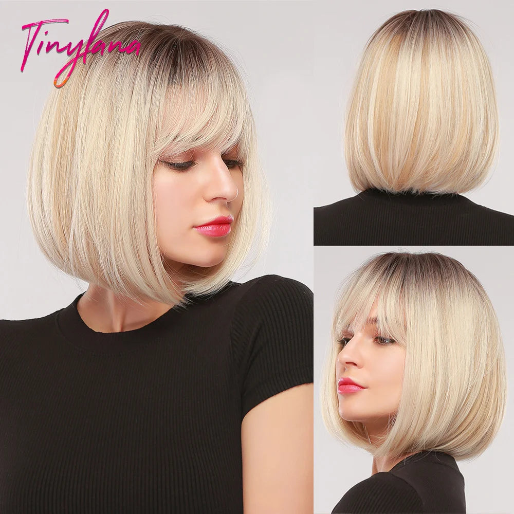 Stylish Short Blonde and Gray Bob Wig for Women