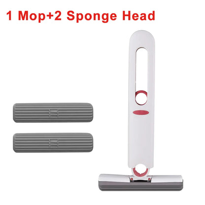 Mop with two sponge heads on a white background. Portable mini mop with microfiber sponge head and self-squeeze pole. Perfect for multiple surfaces, compact design, easy to use. Fast UK shipping.