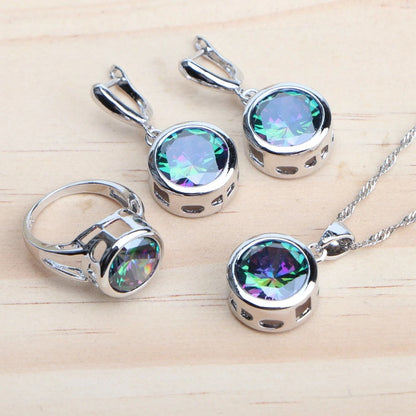 925 Sterling Silver Jewelry Sets, natural magic rainbow zircon, earrings, ring, bracelets, pendant, wedding necklace set.
925 Sterling Silver Jewelry Sets, bridal jewelry, magic rainbow zircon, earrings, ring, bracelets, pendant, wedding necklace, ftf fashion, mode ftf, FTF Market UK