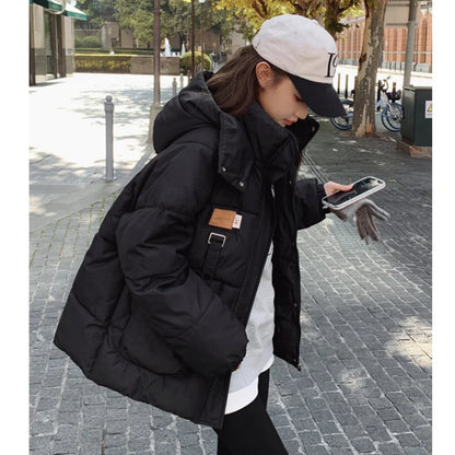 Women khaki down jacket, white, thickening warm feather, female duck down, comfortable, short, solid, winter hooded outwear.