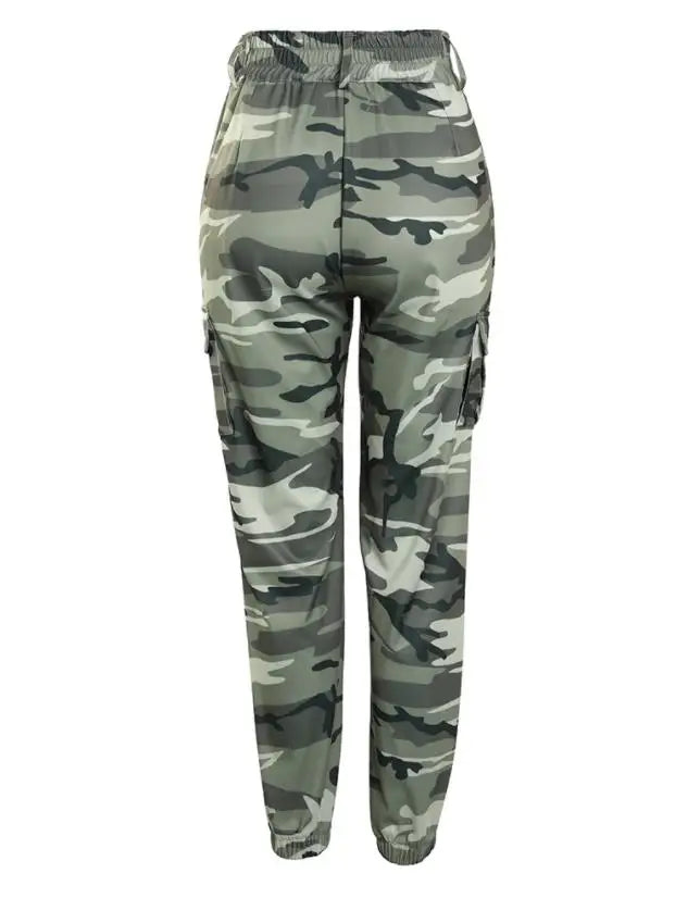 Women's Camouflage Print Cargo Pants with Drawstring and Pockets