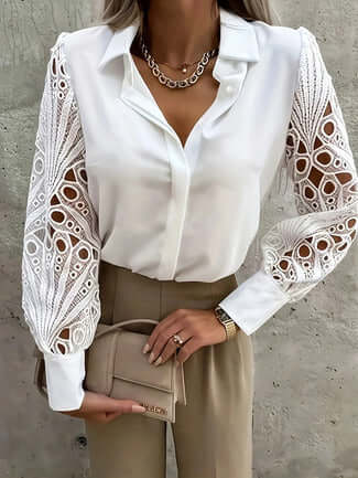 White Curvy plus size lace sleeve blouse women FTF Market UK