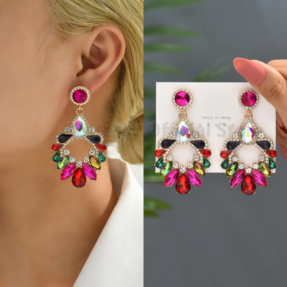 Colorful Series Shiny Rhinestone Big Stud Earrings, luxury round fashion jewelry, 2025 trend, women, party accessories, gift. 
Shiny rhinestone studs, colorful earrings, luxury jewelry, 2025 trend, women's accessories, party earrings, fashion jewelry, gift, ftf fashion, mode ftf, FTF Market UK