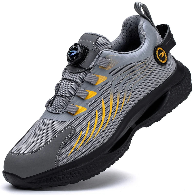 Men's rotating button safety shoes with anti-smash and anti-puncture features