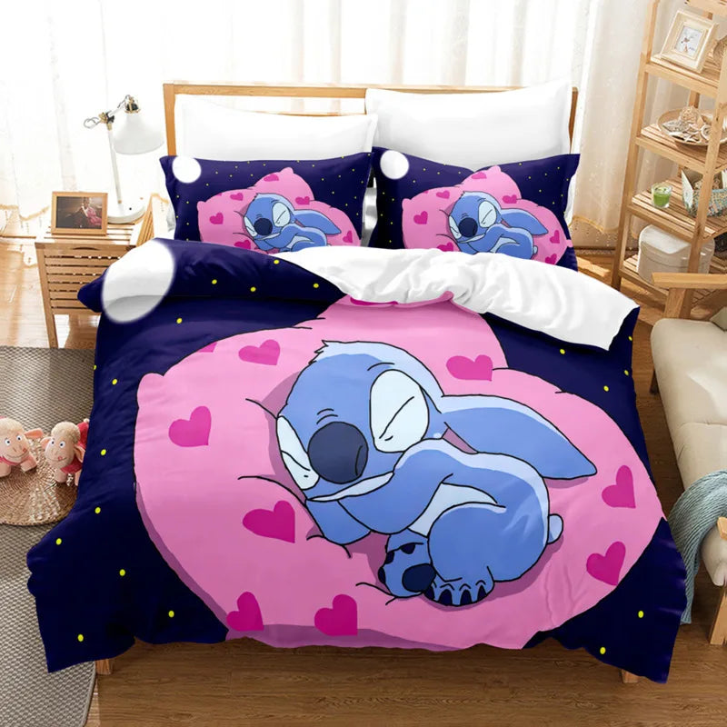 Disney Stitch and Angel Duvet Cover Set - Colorful Cartoon Bedding for Kids and Adults in Twin and King Sizes