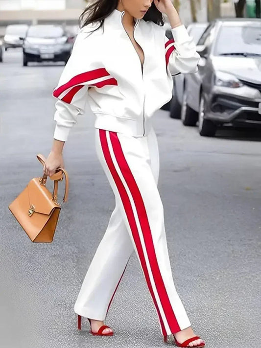 Stylish Women's Sports and Casual Suit with Zippered Jacket and High Waist Pants