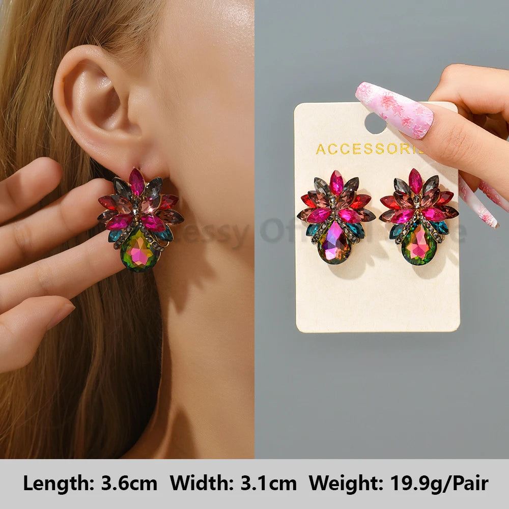 Colorful Series Shiny Rhinestone Big Stud Earrings, luxury round fashion jewelry, 2025 trend, women, party accessories, gift. 
Shiny rhinestone studs, colorful earrings, luxury jewelry, 2025 trend, women's accessories, party earrings, fashion jewelry, gift, ftf fashion, mode ftf, FTF Market UK