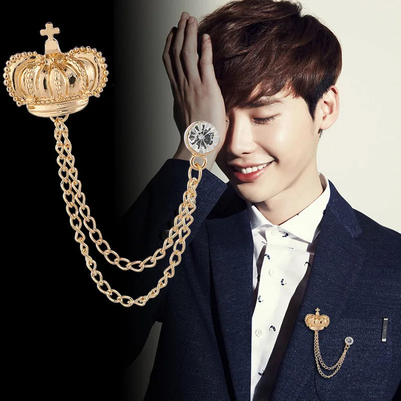 Elegant rhinestone lapel pins for men and women. Tassel, crown, floral pins for suits, collars, weddings, parties. Zinc alloy metal, classic style.