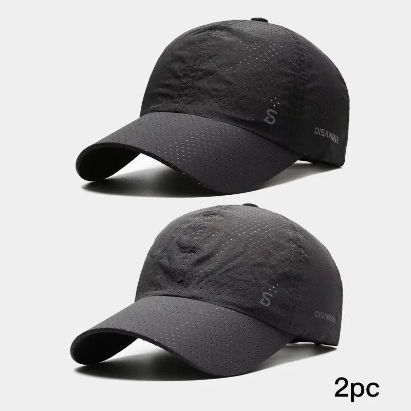 Two black baseball caps on a light gray background with '2pc' text.