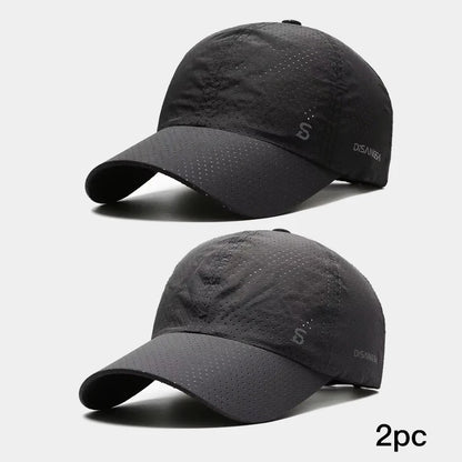 Two black baseball caps on a light gray background with '2pc' text.