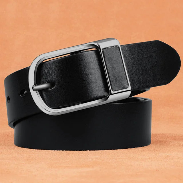 PU leather belt unisex silver black casual buckle UK — FTF Market