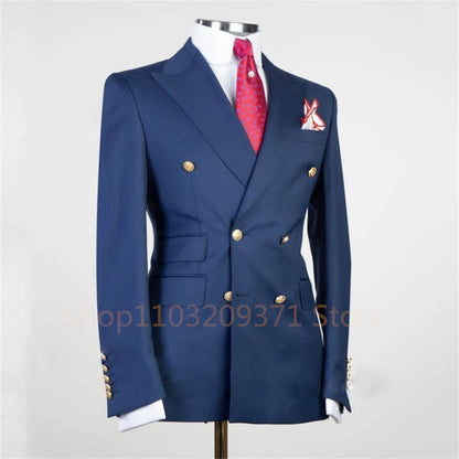 2024 Men's slim-fit double-breasted solid color blazer for casual and formal wear