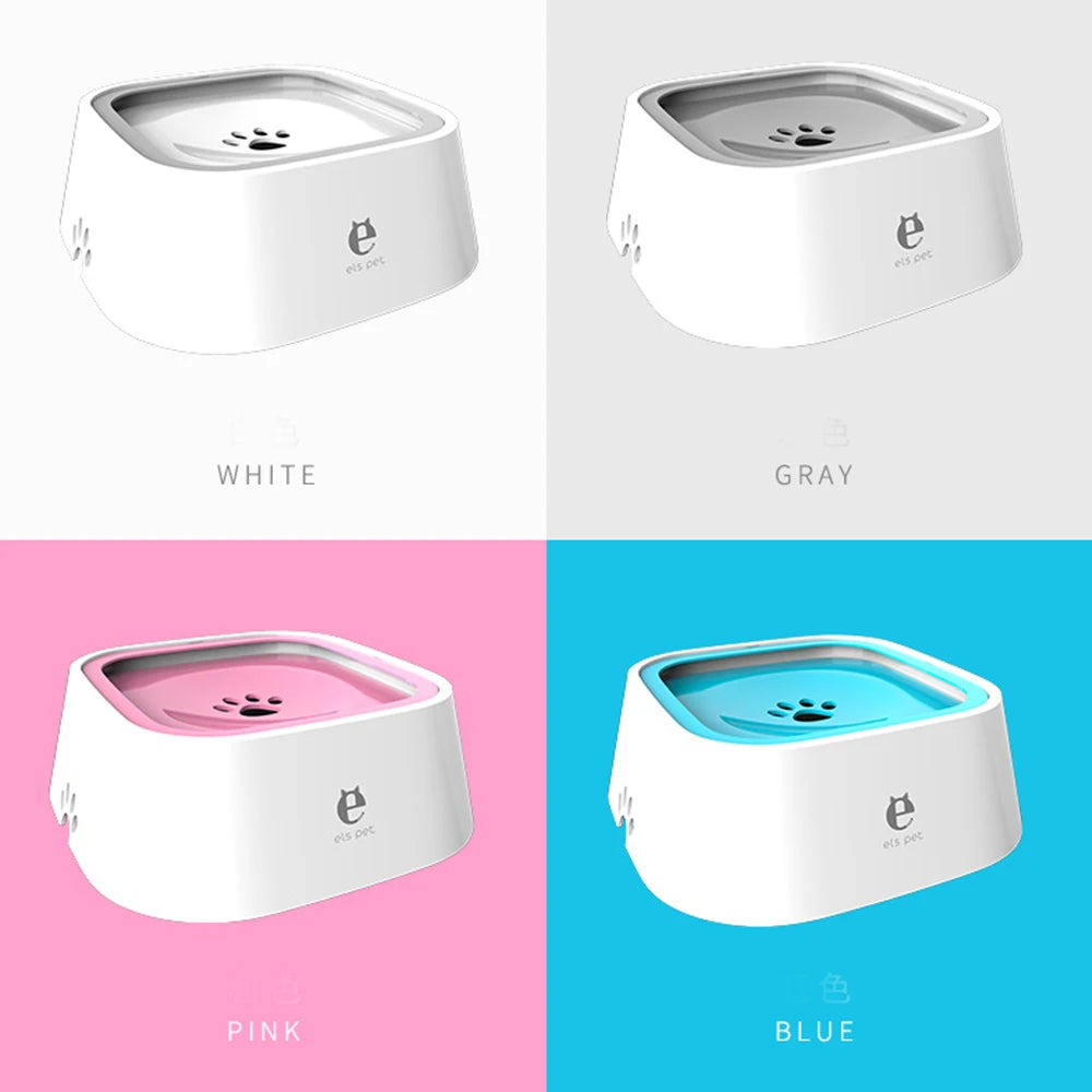 Four color options of a pet water fountain on a white background