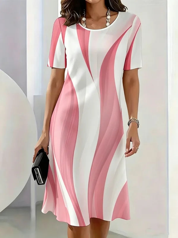 Gradient striped mini dress women loose fit short sleeve – colour 1