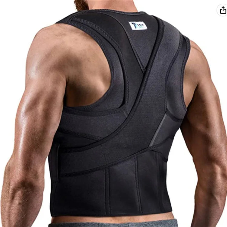 Back waist posture corrector, adjustable adult correction belt, waist trainer, shoulder lumbar brace, spine support belt vest black.