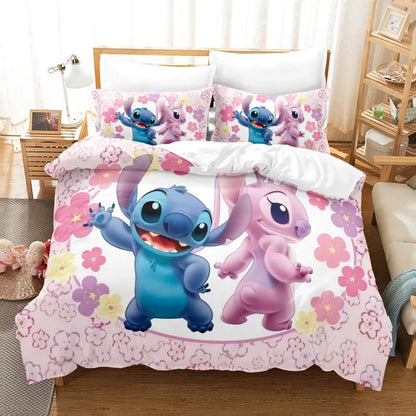 Disney Stitch and Angel Duvet Cover Set - Colorful Cartoon Bedding for Kids and Adults in Twin and King Sizes