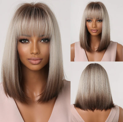 Stylish Short Blonde and Gray Bob Wig for Women