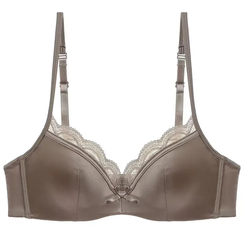 Brown push-up bra only — wire-free lace trim 3/4 cup adjustable straps women UK