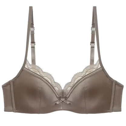 Brown push-up bra only — wire-free lace trim 3/4 cup adjustable straps women UK