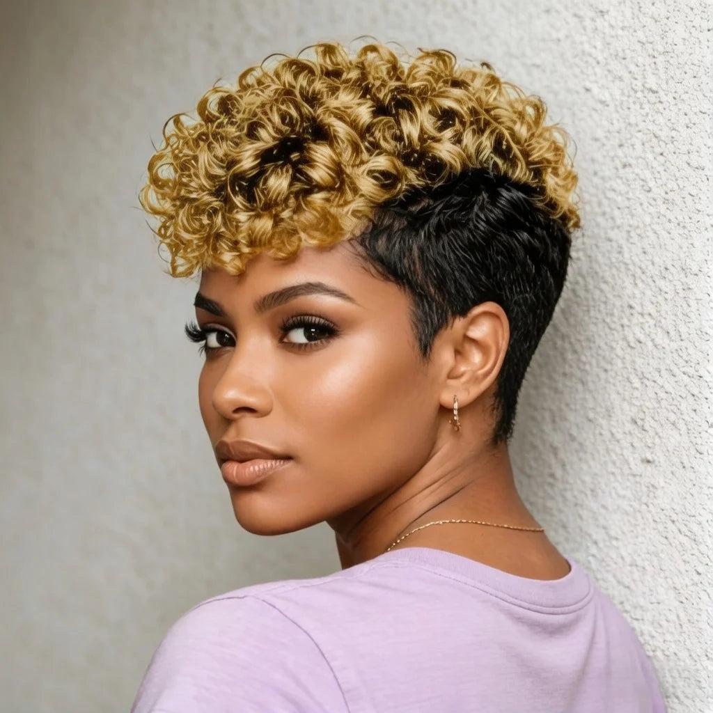 Short Curly Pixie Wig – 100% Human Hair