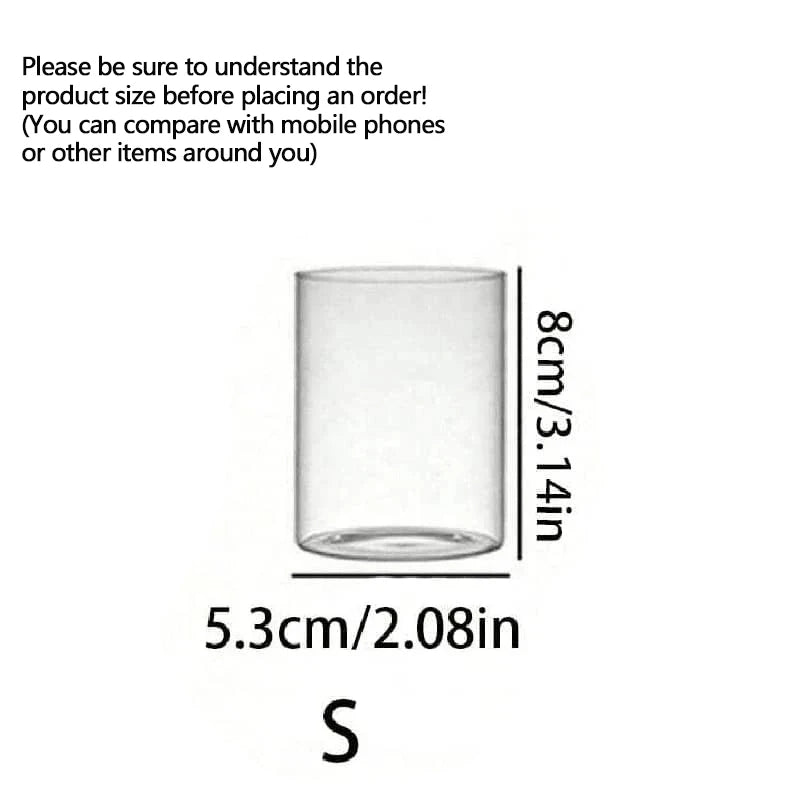 Clear glass with dimensions labeled on a white background