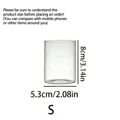 Clear glass with dimensions labeled on a white background