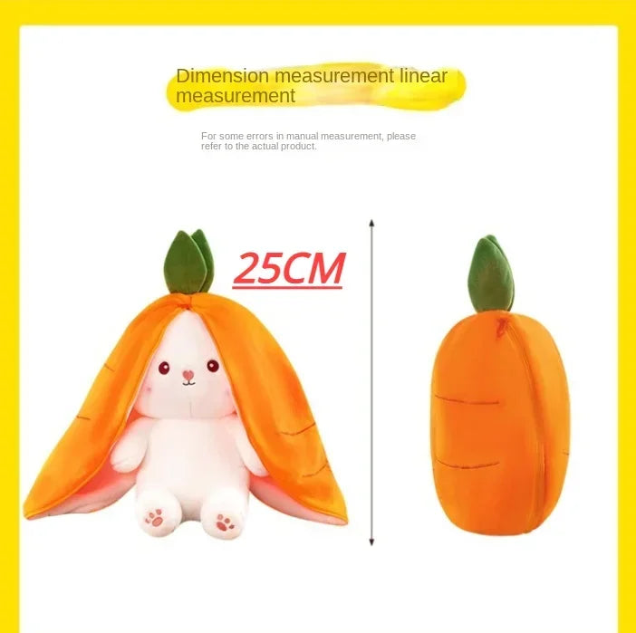 25CM Cute Transform Strawberry Rabbit Doll, plush toy, carrot rabbit, small fruit doll, bunny stuffed animal, gift, ftf fashion