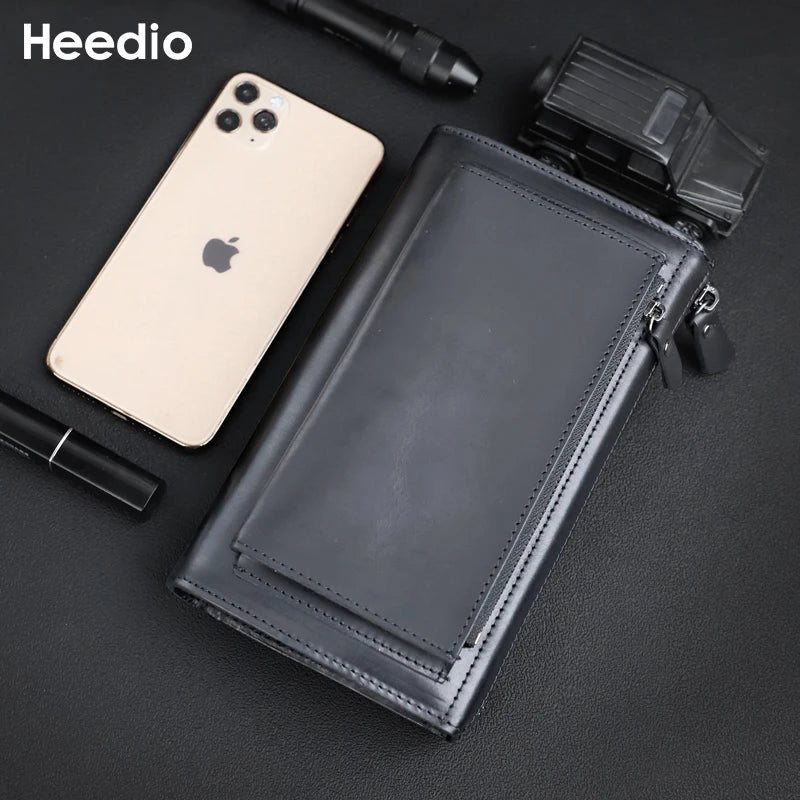 Luxe leather wallet UK – premium full-grain leather, multiple compartments, unisex, elegant, fast UK delivery.. Crazy Horse Leather men's long wallet with zipper and phone pocket.