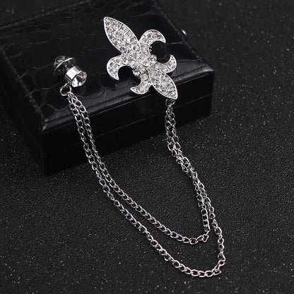 Elegant rhinestone lapel pins for men and women. Tassel, crown, floral pins for suits, collars, weddings, parties. Zinc alloy metal, classic style.