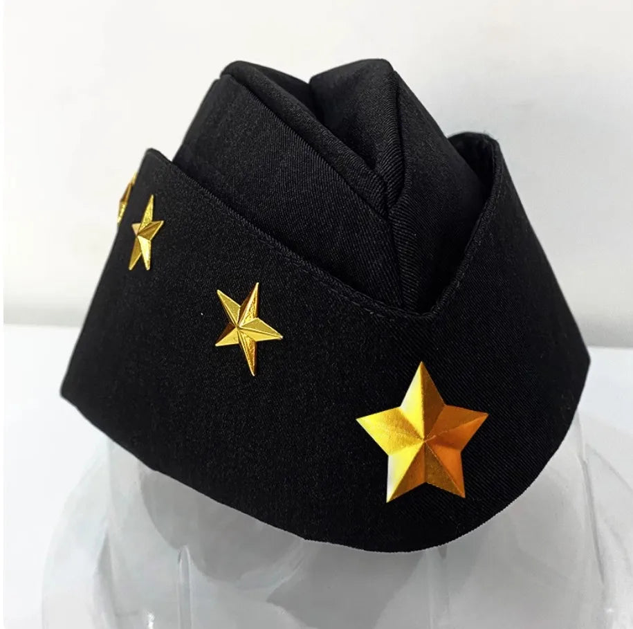 Black headband with gold stars on a white background