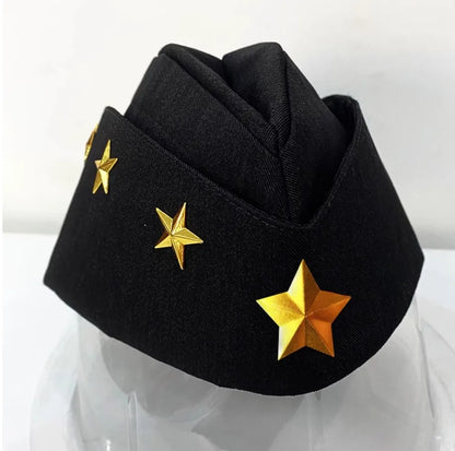 Black headband with gold stars on a white background
