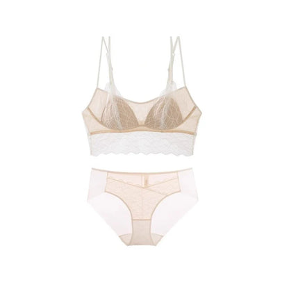 Nude silk lace bra and brief set — wire-free 3/4 cup lingerie set women UK