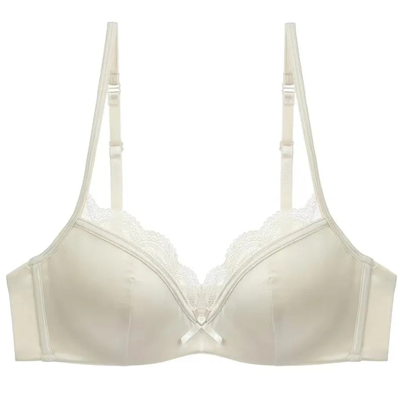 Champagne push-up bra only — wire-free lace scalloped cup women's lingerie UK