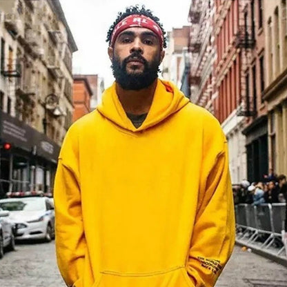 Yellow solid color pocket hoodie
