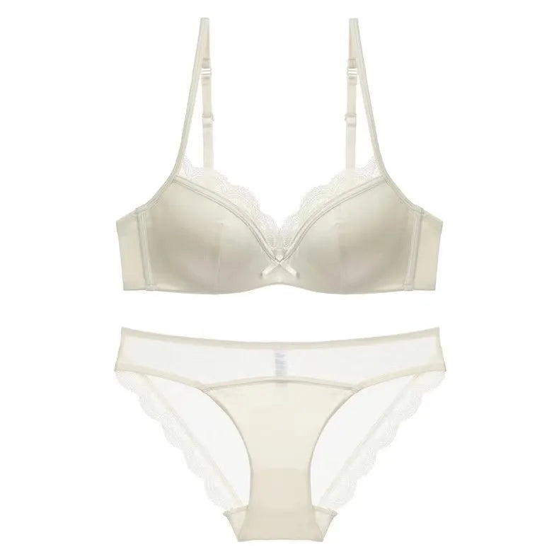 Champagne push-up bralette and panty set — wire-free lace trim lingerie women UK