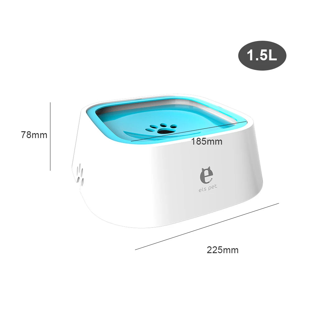 Pet water fountain with dimensions and capacity details on a white background