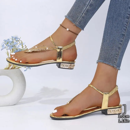 Gold rhinestone flat sandals women UK — metallic insole, leaf rhinestone detail