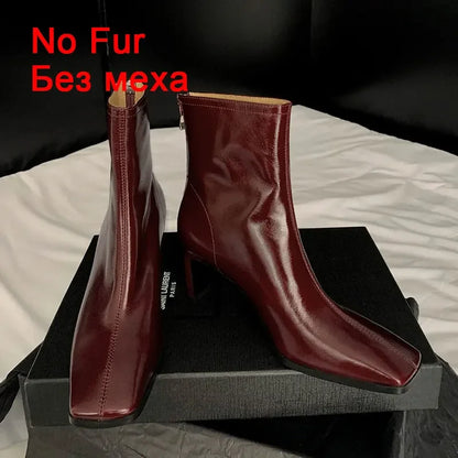 Women's Ankle Boots – Genuine leather, thick high heels, lace-up detailing, casual office wear, evening party dress booties. Available on FTFmarket.net, fast delivery in the UK.