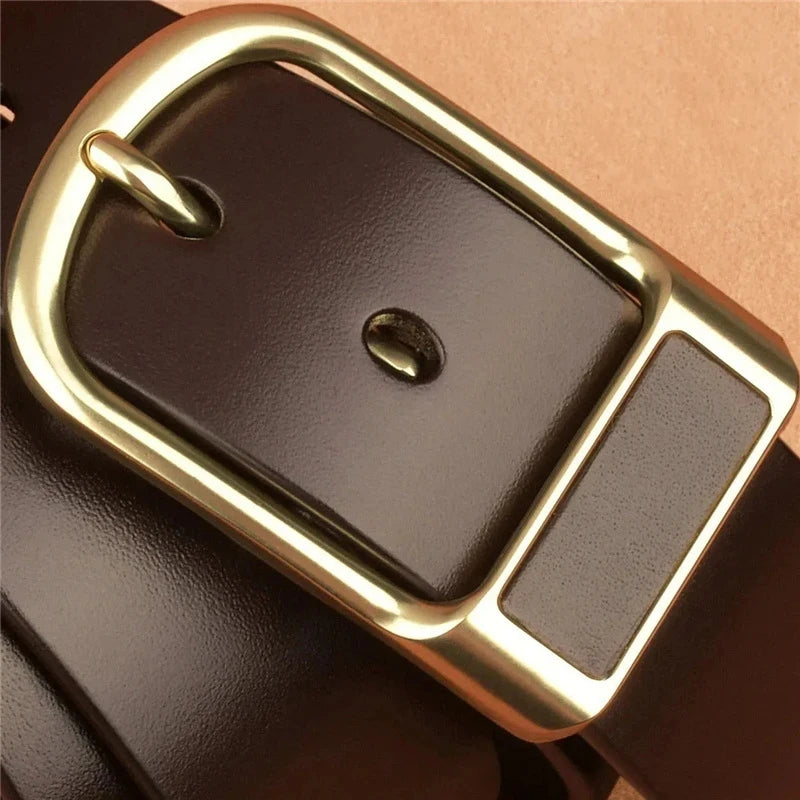 PU leather belt unisex gold brown casual buckle UK — FTF Market