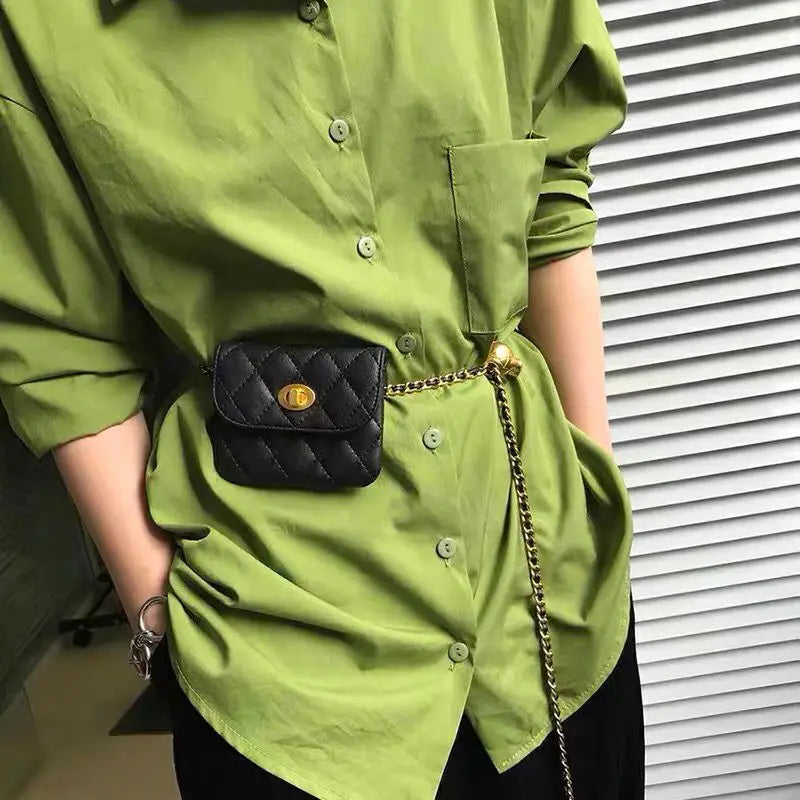 Women's Luxury Metal Belt Chain Mini Bag with Waist Strap