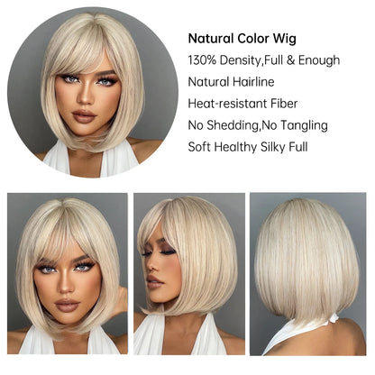 Stylish Short Blonde and Gray Bob Wig for Women