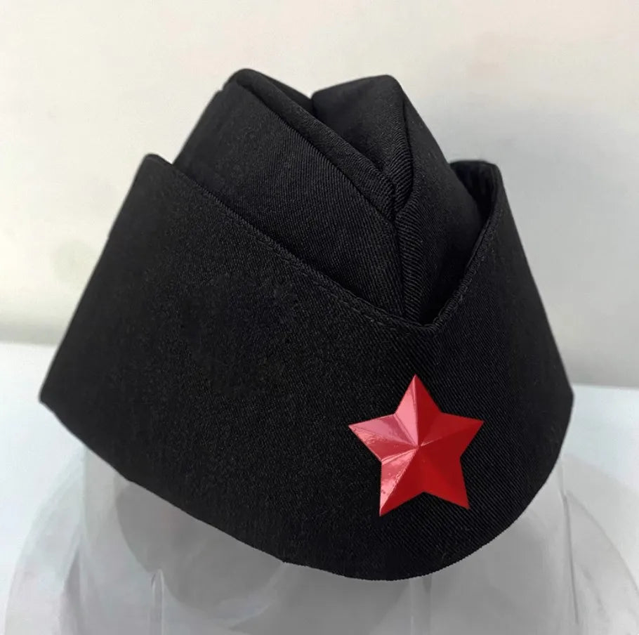 Black headscarf with a red star on a white background