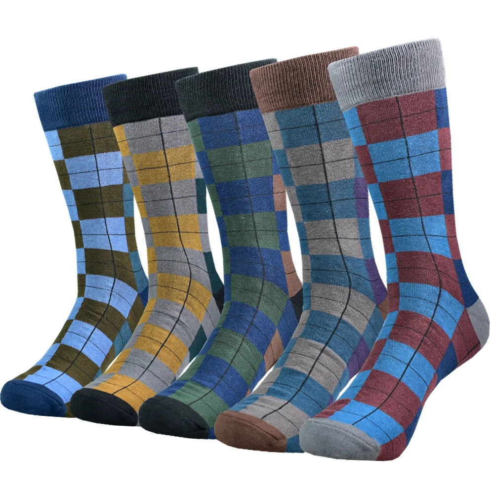 Men's black cotton socks with colorful, funny patterns for casual and business wear