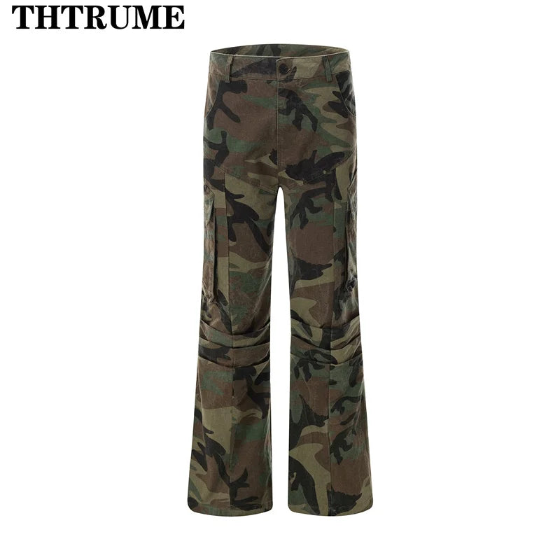 Women's High Waist Camouflage Cargo Pants with Pockets