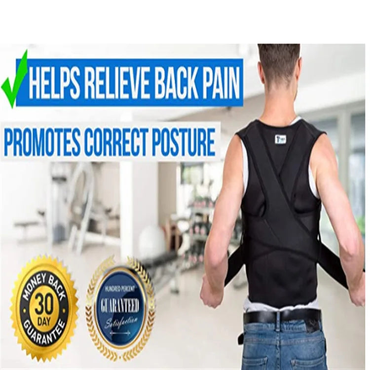 Back waist posture corrector, adjustable adult correction belt, waist trainer, shoulder lumbar brace, spine support belt vest black.