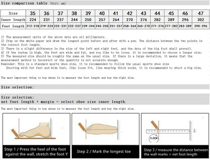 Size comparison chart for shoes with measurements in millimeters