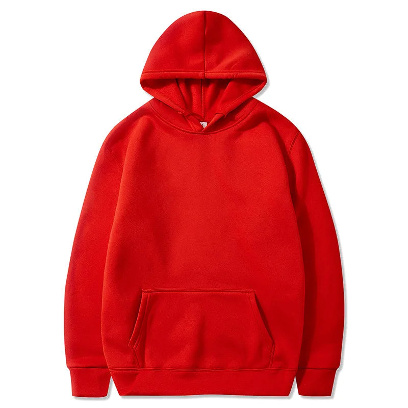Red solid color unisex hoodie casual wear